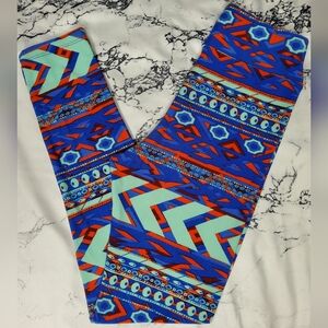 LuLaRoe Blue and Aqua Geometric Tween Leggings
